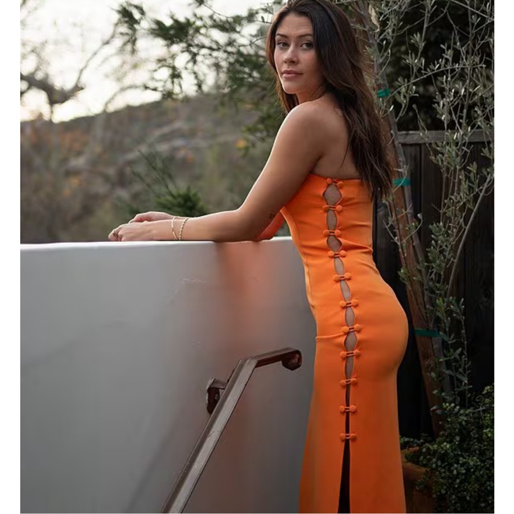 Orange Bodycon Midi Dress